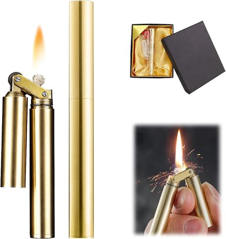 Kerosene Copper Lighter, Vintage Trench Lighter, Creative Windproof Brass Lighter, Cool Wheel Kerosene Oil Lighter for Camping BBQ Kitchen, Gifts for Men Father (Gold) in Saudi Arabia