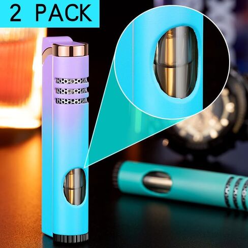 2 عبوة من ولاعة معدنية زرقاء متدرجة، ولاعة شعلة نفاثة مقاومة للرياح وقابلة للتعديل، ولاعات شعلة البيوتان قابلة لإعادة الملء، شموع شواء للمطبخ، (بدون غاز) in Kuwait