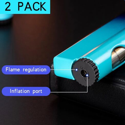 2 عبوة من ولاعة معدنية زرقاء متدرجة، ولاعة شعلة نفاثة مقاومة للرياح وقابلة للتعديل، ولاعات شعلة البيوتان قابلة لإعادة الملء، شموع شواء للمطبخ، (بدون غاز) in Kuwait