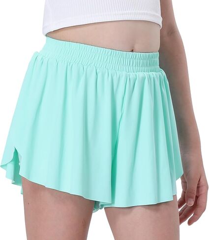Soft Girls Butterfly Shorts Comfortable 2-in-1 Kids Flowy Shorts for Running, Dance, Sports in Kuwait