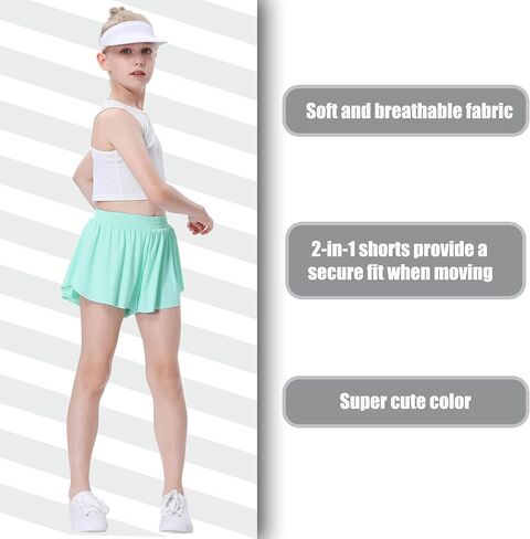Soft Girls Butterfly Shorts Comfortable 2-in-1 Kids Flowy Shorts for Running, Dance, Sports in Kuwait