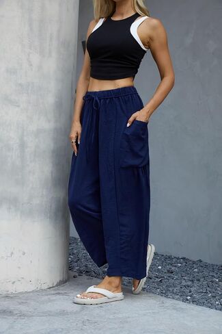 Honwenle Women's Wide Leg Pants Loose Drawstring Palazzo Pants Summer Casual Flowy Beach Trousers with Cargo Pockets in Saudi Arabia