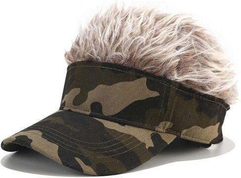 Men's Visor with Fake Hairs Novelty Visor Hat with Hair for Men Creative Sun Hats Adjustable Golf Baseball Wig Caps Accessories Gift for Men Camouflage in Saudi Arabia