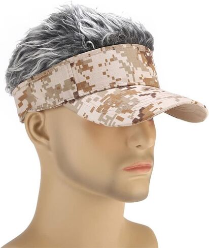 Men's Visor with Fake Hairs Novelty Visor Hat with Hair for Men Creative Sun Hats Adjustable Golf Baseball Wig Caps Accessories Gift for Men Camouflage in Saudi Arabia