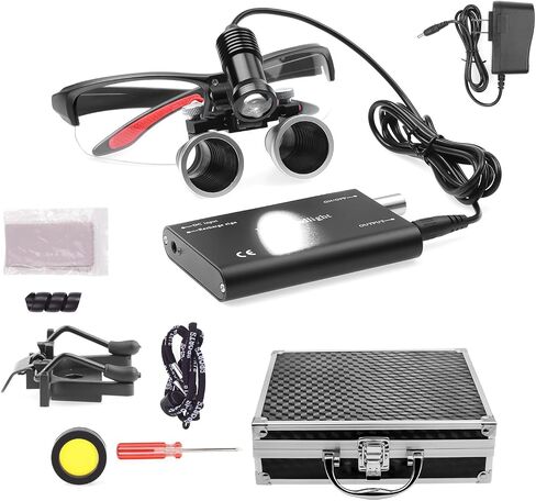 Portable 5W LED Head Light Headlight with 2.5X 3.5X Loupes Binocular Loupes Magnifying Glasses Optical Glass (Black, 3.5X) in Kuwait