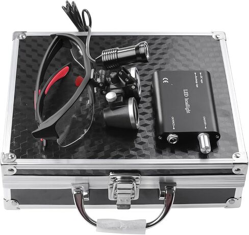 Portable 5W LED Head Light Headlight with 2.5X 3.5X Loupes Binocular Loupes Magnifying Glasses Optical Glass (Black, 3.5X) in Kuwait