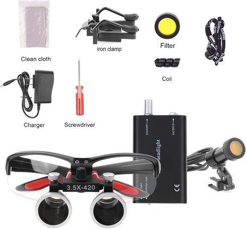 Portable 5W LED Head Light Headlight with 2.5X 3.5X Loupes Binocular Loupes Magnifying Glasses Optical Glass (Black, 3.5X) in Kuwait