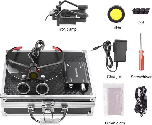 Portable 5W LED Head Light Headlight with 2.5X 3.5X Loupes Binocular Loupes Magnifying Glasses Optical Glass (Black, 3.5X) in Kuwait