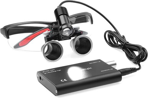 Portable 5W LED Head Light Headlight with 2.5X 3.5X Loupes Binocular Loupes Magnifying Glasses Optical Glass (Black, 3.5X) in Kuwait
