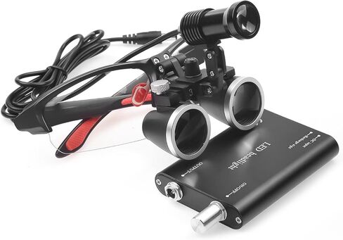 Portable 5W LED Head Light Headlight with 2.5X 3.5X Loupes Binocular Loupes Magnifying Glasses Optical Glass (Black, 3.5X) in Kuwait