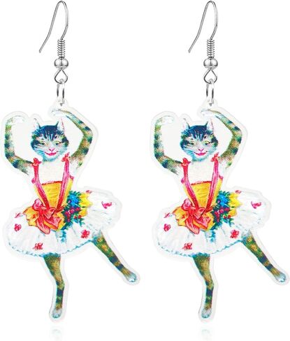 RofYof أقراط قطة سوداء لطيفة على شكل حيوان أكريليك قطة سوداء متدلية أقراط متدلية على شكل جيتار مضحك للنساء هدايا مجوهرات للبنات in Kuwait