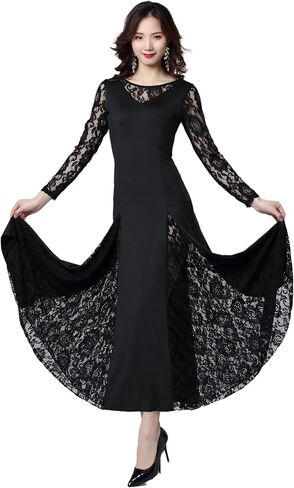 Female Ballroom Dance Lace Dress Long Skirt Modern Dance Big Swing Dress Waltz Dance Costume Competition Costume in Kuwait