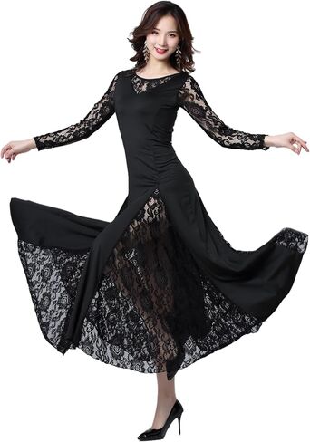 Female Ballroom Dance Lace Dress Long Skirt Modern Dance Big Swing Dress Waltz Dance Costume Competition Costume in Kuwait
