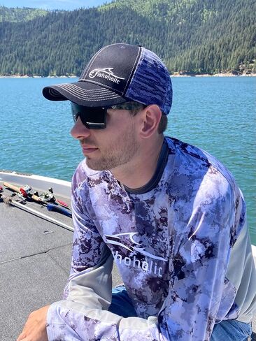 Fishoholic Snapback Baseball Fishing Hat - Embroidered Logos Mesh Trucker Fishing Gift for Dad Father Son (R) TM Fishaholic (SNP-BlkStk) in Kuwait