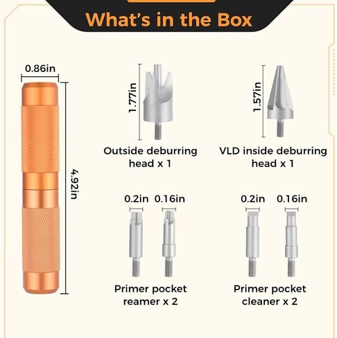 Homaisson Cartridge Case Prep Multitool، حقيبة متعددة الاستخدامات لإزالة حواف الشطب، أدوات يدوية لإعادة التحميل، أدوات تنظيف الجيب التمهيدي لإزالة التجعيد، تناسب عيار 0.17-0.45 بوصة in Kuwait