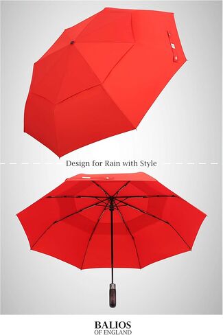 Balios Travel Folding Umbrella with Real Wood Handle Auto Open Close Vented Windproof Canopy - Designed in UK in Kuwait