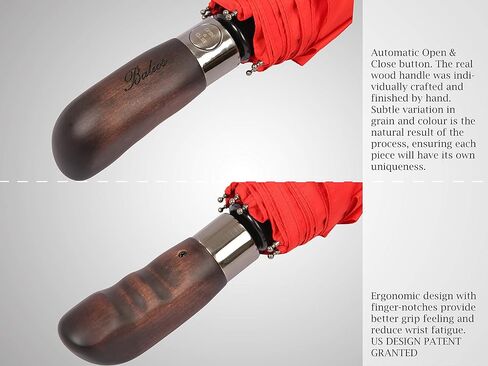 Balios Travel Folding Umbrella with Real Wood Handle Auto Open Close Vented Windproof Canopy - Designed in UK in Kuwait