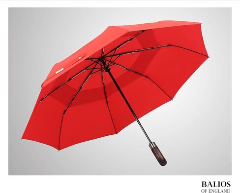 Balios Travel Folding Umbrella with Real Wood Handle Auto Open Close Vented Windproof Canopy - Designed in UK in Kuwait