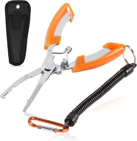 Fishing Pliers Needle Nose Stainless Steel Hook Remover Fishing Scissors Fishing Line Cutter Wire Cutter Braid Cutter Multi-Purpose Fishing Pliers with Sheath and Lanyard in Saudi Arabia