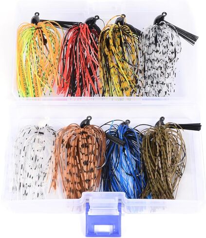 8 قطع من طُعم صيد السمك بدون أعشاب مع واقي من الأعشاب الضارة، تنورة سيليكون متعددة الألوان 10 جم 3/8 أونصة سبينيربايت لصيد سمك السلمون المرقط في المياه المالحة والمياه العذبة in Kuwait