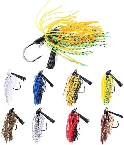 8 قطع من طُعم صيد السمك بدون أعشاب مع واقي من الأعشاب الضارة، تنورة سيليكون متعددة الألوان 10 جم 3/8 أونصة سبينيربايت لصيد سمك السلمون المرقط في المياه المالحة والمياه العذبة in Kuwait