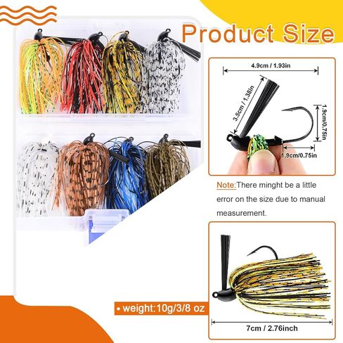 8 قطع من طُعم صيد السمك بدون أعشاب مع واقي من الأعشاب الضارة، تنورة سيليكون متعددة الألوان 10 جم 3/8 أونصة سبينيربايت لصيد سمك السلمون المرقط في المياه المالحة والمياه العذبة in Kuwait