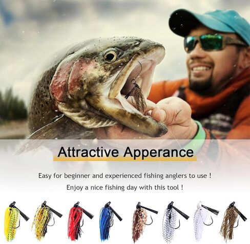 8 قطع من طُعم صيد السمك بدون أعشاب مع واقي من الأعشاب الضارة، تنورة سيليكون متعددة الألوان 10 جم 3/8 أونصة سبينيربايت لصيد سمك السلمون المرقط في المياه المالحة والمياه العذبة in Kuwait
