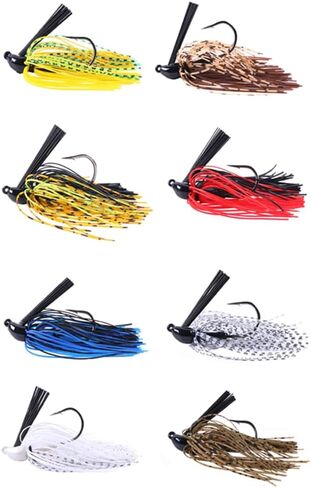 8 قطع من طُعم صيد السمك بدون أعشاب مع واقي من الأعشاب الضارة، تنورة سيليكون متعددة الألوان 10 جم 3/8 أونصة سبينيربايت لصيد سمك السلمون المرقط في المياه المالحة والمياه العذبة in Kuwait