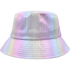 Metallic Bucket Hat for Women Men Shiny Holographic Sun Protection Hat Fisherman Hat for Rave Concert Festival