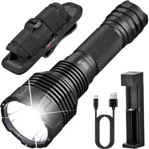 ULTRAFIRE C15 Rechargeable Tactical Flashlight 2000 High Lumens LED Flashlight with Holster,5 Modes,USB,Waterproof for Camping, Outdoor, Emergency Light