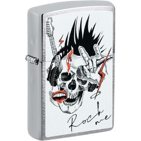 Zippo Lighter: Skull, Rock Me - Brushed Chrome 48887
