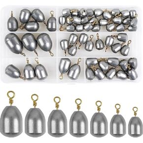 Fishing Weights Sinkers Kit, 50pcs/Box Bass Casting Weights Bell Sinkers Catfish Weights Sinkers for Saltwater Freshwater Fishing