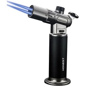 WDMART-US Windproof Refillable lighters - Metal Butane Gas Lighter - Dual Turbo Direct Injection Lighter - Cooking Torch Lighter - Fixed The Flame Function - Large Gas Storage Capacity (Black)
