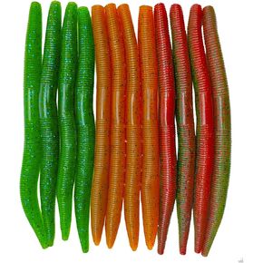 Senko Bait, 12PCS Fishing Soft Plastic Lures, 5.71inch Worms Bass Fishing Lure Kit Rubber Stick Baits with Salt for Wacky Rig Saltwater Freshwater