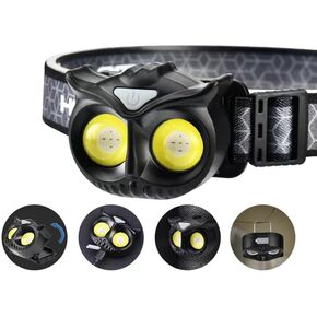 LED Rechargeable Owl Head Light, New Outdoor Portable White Red Dual Light Source Cat Eye Light, Mini Cute Animal Lighting with Magnet and Hook.