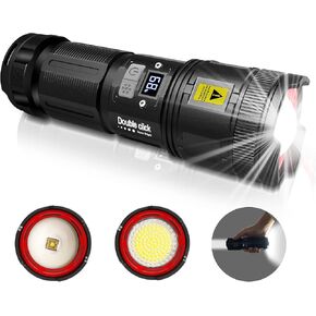 MAXME100® Dual Head Long Throw Flashlight, High Power Flashlight, High Lumen Flashlight Rechargeable, Super Bright Flashlight, Heavy Duty Long Lasting Adventure Emergency Flash Light