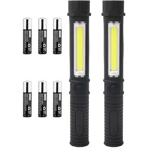 LED Work Light Magnetic Flashlights,Unique Cool Gadget Tool for Men Dad Husband Gift Idea,Portable Battery COB Work Lamp for Mechanic,BBQ,Car,Camping,Emergency (2 Pack,Orange,Batteries Included)