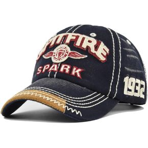 Vintage Baseball Cap Embroidery Spitfire Washed Denim Trucker Cap 100% Cotton Sun Hat for Men Women Adjustable Size