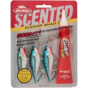 Berkley Scented Flicker Shad Pro 3 Pack Fishing Lure, Blue Tiger, 3/16 oz, 2in | 5 cm, Size, Profile and Dive Depth Imitates Real Shad, Equipped with Fusion19 Hook