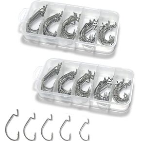 200 PCS Fishing Hooks, High Carbon Steel Fish Hook, Strong Sharp Fish Hooks, Circle Fish Hooks with Box, Freshwater/Seawater Fishing Hook Set Size #2 1 1/0 2/0 3/0