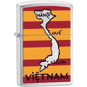 Zippo Lighter: Vietnam Map and Flag - Brushed Chrome 77295