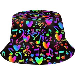 Musical Music Note Bucket Hat,Funny Beach Fisherman Hats Sun Wide Brim Cap for Women Men and Teens