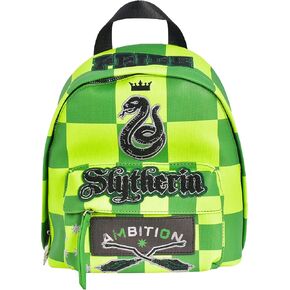 Concept One Fred Segal Harry Potter Mini Backpack, Checkered Small Travel Bag for Men and Women, Slytherin, 10.5 Inch