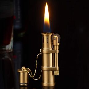 Vintage Antique Lighter,Cute Cool Lighters for Smoking,Reusable Windproof Trench Cigarette Lighter,Novelty Soft Flame Kerosene Metal Lighter for Men Dad Husband,Gold,2.9x1.1x0.6 in
