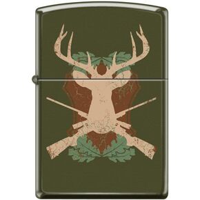 Zippo Lighter- Deer and Guns Hunting Green Matte Windproof Lighter #Z5230