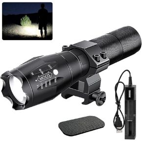 LED Rail Mount Flashlight - 3000LM Picatinny Rail Flashlight, 5 Modes Adjustable Focus Rechargeable Lightweight Picatinny Flashlight Waterproof Torch Flash Light, Picatinny Light for Emergency