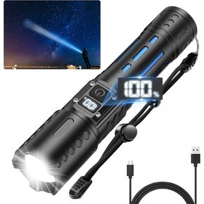 Rechargeable Flashlights, 6 Modes 100000 Lumen Tactical LED Flash Light, High Lumens Bright Waterproof Flashlights, Zoomable Flash Lights for Camping, Emergencies, Outdoor, Home, Gift for Men (1 PACK)