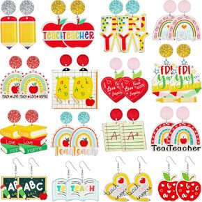 Loetere 16 Pairs Teacher Earrings for Women Acrylic Teacher Earrings Bulk Teacher Appreciation Gifts Teacher Gifts for Women Back to School Teacher Gifts for Women