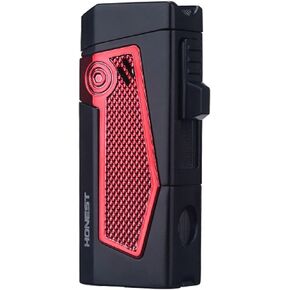 Cigar Lighter Quad Jet Flame, Refillable Butane Windproof Cigar Torch Lighter with Multifunctional Cigar Accessories, Cigar Holder, Cigar Punch and Cigar Draw Enhancer (Black)
