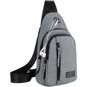 Small Sling Bag Crossbody Chest Shoulder Water Resistant Travel Bag for Men Women With Earphone Hole (Gray)